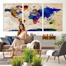 Colorful World Map Canvas Wall Art – Abstract Watercolor Map