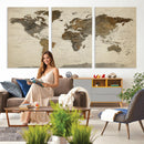 Vintage World Map Canvas Wall Art – Framed Travel Map for