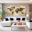 Rustic Watercolor World Map Canvas Wall Art – Framed Travel
