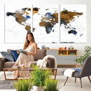 World Map Wall Art Canvas Print, Modern Decorative Framed