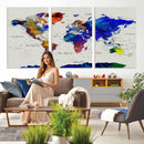Vintage World Map Canvas Wall Art – Framed Travel Map with