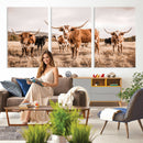 Texas Longhorn Cattle Wall Art Canvas Print, Sepia Western