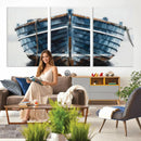 Blue Wooden Rowboat Canvas Wall Art, Coastal Nautical Boat Painting Print for Lake Beach House Decor, Minimalist Maritime Decor Artwork by MyGreatCanvas | Canvas Wall Art Prints | Photo Prints & Wall Decor