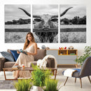 Black White Texas Longhorn Bull Canvas Wall Art, Western Ranch Cattle Photography Print, Rustic Farmhouse Cowboy Decor Artwork by MyGreatCanvas | Canvas Wall Art Prints | Photo Prints & Wall Decor
