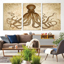 Sepia Octopus Wall Art Abstract Animal Canvas Print