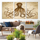 Sepia Octopus Wall Art Abstract Animal Canvas Print