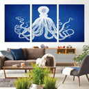 Large 3-Panel Blue Octopus Canvas Wall Art | Coastal Marine by MyGreatCanvas | Canvas Wall Art Prints | Photo Prints & Wall Decor