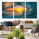 Ocean Wave Sunset Wall Art | Large Coastal Wave Canvas Print