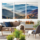 Misty Mountain Sunrise Triptych Canvas Print – Autumn