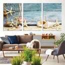 Seashells on Rustic Wooden Background, Seashells Wall Art