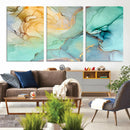 Abstract Aqua and Gold Fluid Wall Art Canvas | 3 Panel Large by MyGreatCanvas | Canvas Wall Art Prints | Photo Prints & Wall Decor
