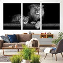 Large Black and White Lion Couple Wall Art Canvas Print –