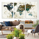 Vintage World Map Wall Art Canvas Print, Framed Rustic Earth