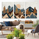 Abstract Wood Panel Effect Mountain Range Top Wall Art