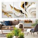 Gold Waves on Pure White Canvas – Gold Abstract Art for