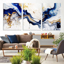 Golden Cascades on Midnight Blue – Deep Blue Abstract Wall