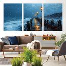 Stormy Night at Beach Pier Oil Painting Large Wall Art