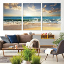 Golden Sunset Beach Triptych Canvas Wall Art for Living Room