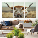 Texas Cow Longhorn Wall Art Canvas Print for Farm House Wall by MyGreatCanvas | Canvas Wall Art Prints | Photo Prints & Wall Decor