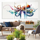 Watercolor Vibrant Octopus Wall Art Canvas Print | Abstract