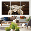 Highland Cow Wall Art Canvas Print, Rustic Farmhouse Decor,