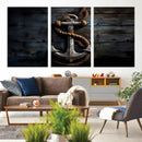 3 Panel Grunge Abstract Anchor Wall Art Canvas Print Set