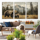 Rustic Grizzly 399 Bear Family Wall Art Canvas Print