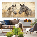 Chines Ink Style Grunge Horses Wall Art Canvas Print