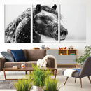 Winter Horse Canvas Print | Large 3-Panel Black White Equine
