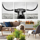 Longhorn Bull Canvas Print | Rustic Farmhouse Wall Art |