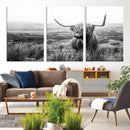 Scottish Highland Cow Wall Art | Black and White Canvas
