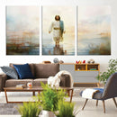 Framed Jesus Walking on Water Wall Art - 3-Panel Christian