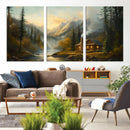 Wood Cabin Retreat Mountain at Sunset Wall Art Print -