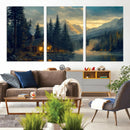 Mountain Cabin by the Lake at Sunset Wall Art - Serene by MyGreatCanvas | Canvas Wall Art Prints | Photo Prints & Wall Decor