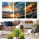 Ocean Wave at Sunset Canvas Wall Art – Vibrant Coastal Beach