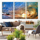 Ocean Wave at Sunset Canvas Wall Art – Vibrant Coastal Beach
