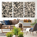 Abstract Love and Chaos Canvas Print, Black Symbols on Beige