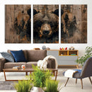 Rustic Grizzly 399 Wall Art | Triptych Canvas Print | Rustic