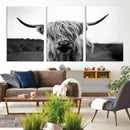 Highland Cow Wall Art | Black and White Farmhouse Decor |
