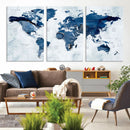 Modern Blue World Map Canvas Print – Framed Wall Art,