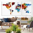 Colorful World Map Canvas Wall Art Print, Contemporary