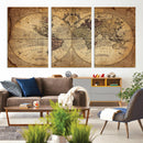 Vintage World Map Wall Art Canvas – Antique Style Push Pin