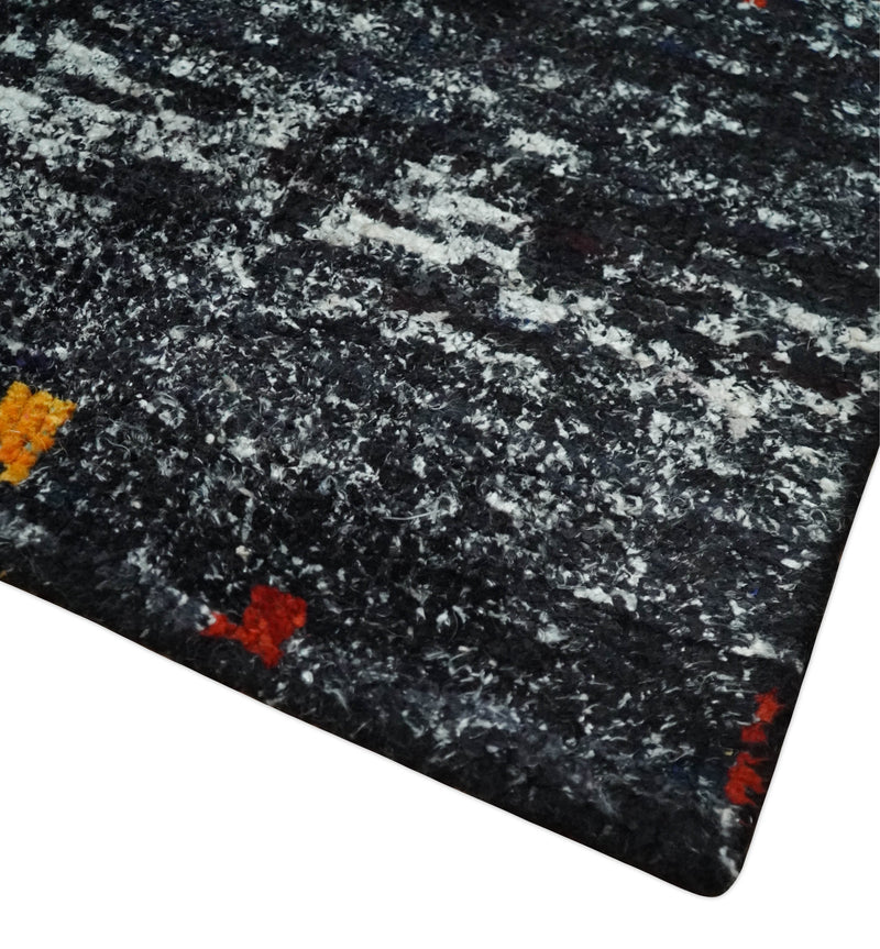 5x8 Hand Knotted Black, Ivory and Rust Modern Abstract Contemporary Recycled Silk Area Rug | OP132