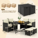 9 PCS Outdoor Dining Furniture Set with Tempered Glass Table and Ottomans-White by LJGDeals