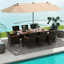 10 Piece Outdoor Dining Set with 15 Feet Double-Sided Twin Patio Umbrella by LJGDeals