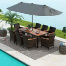 10 Piece Outdoor Dining Set with 15 Feet Double-Sided Twin Patio Umbrella by LJGDeals