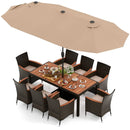 10 Piece Outdoor Dining Set with 15 Feet Double-Sided Twin Patio Umbrella by LJGDeals