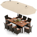10 Piece Outdoor Dining Set with 15 Feet Double-Sided Twin Patio Umbrella by LJGDeals