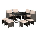 9 Piece Patio Dining Set with Tempered Glass Table and Ottoman by LJGDeals