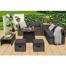 9 Piece Weatherproof Rattan Patio Conversation Set with 30 Inches Propane Fire Pit Table and Dust Covers by LJGDeals